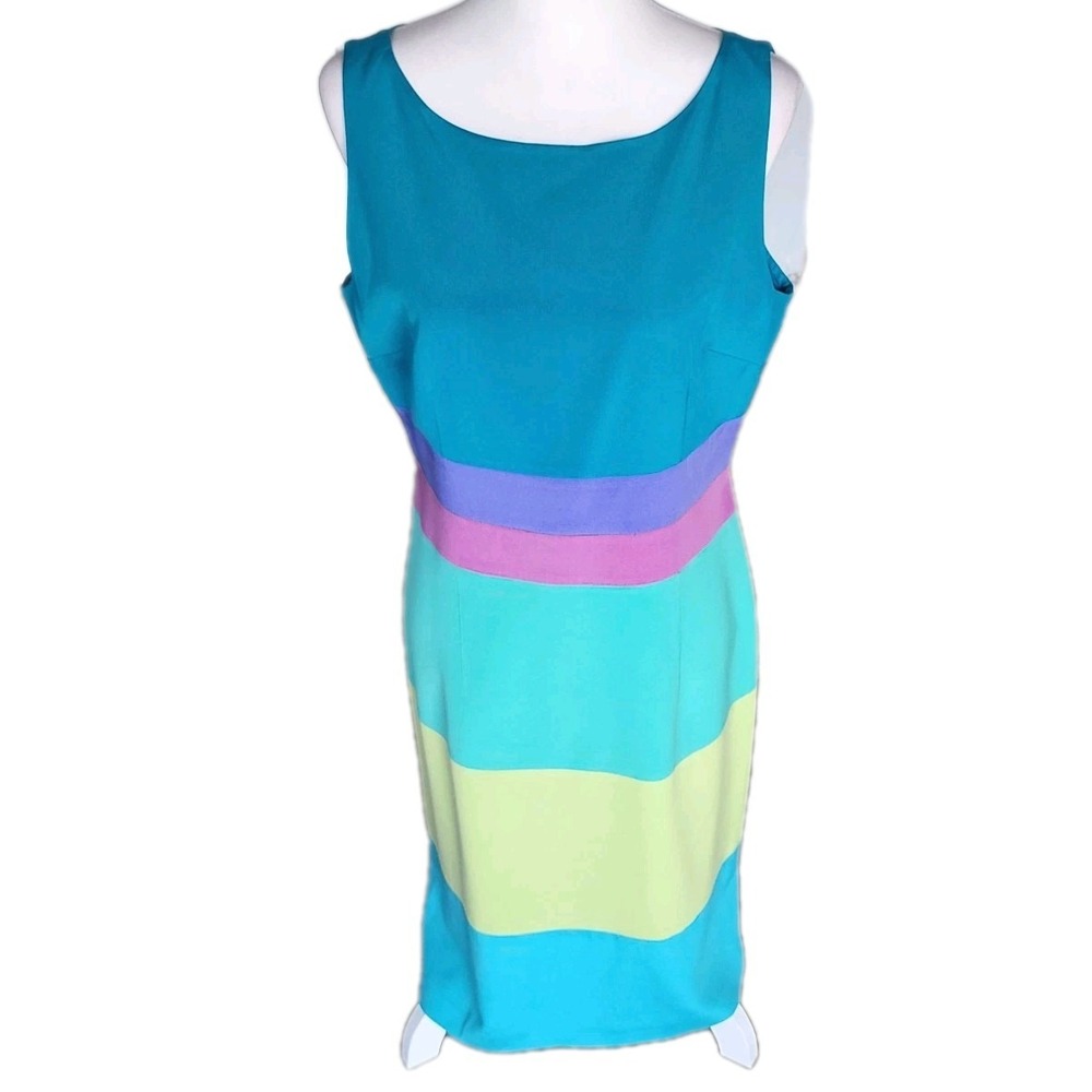 Valerie Stevens Pure Silk Dress Womens 12 Colorblock‎ Rainbow Pastel Vintage Y2K
